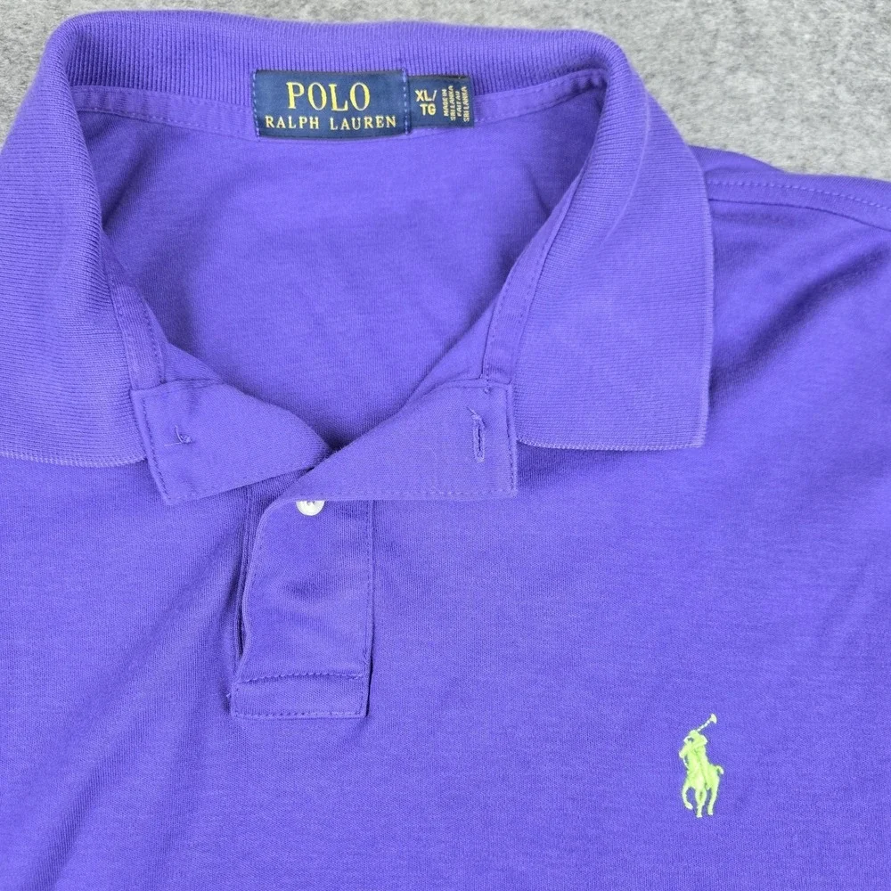 Polo Ralph Lauren Polo Shirt Men's XL Purple Soft Cotton Neon Green Pony Preppy